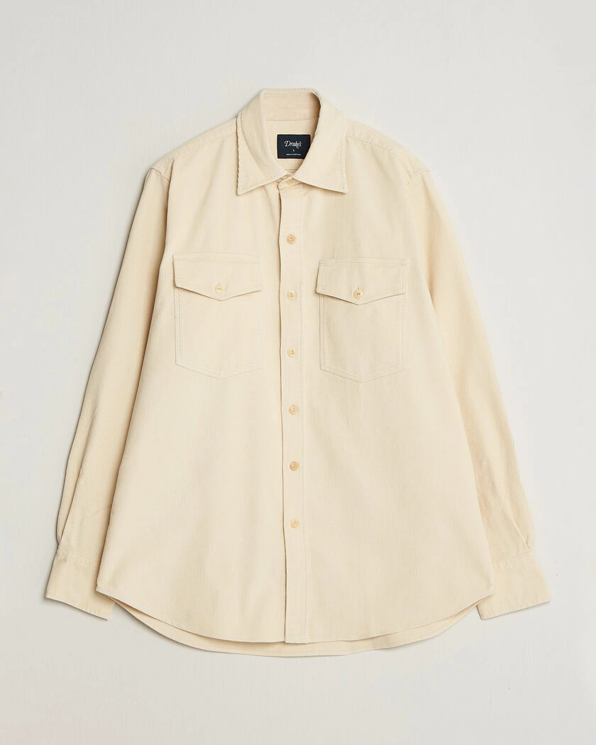 Drake's Two Pocket Corduroy Shirt Ecru – Vit