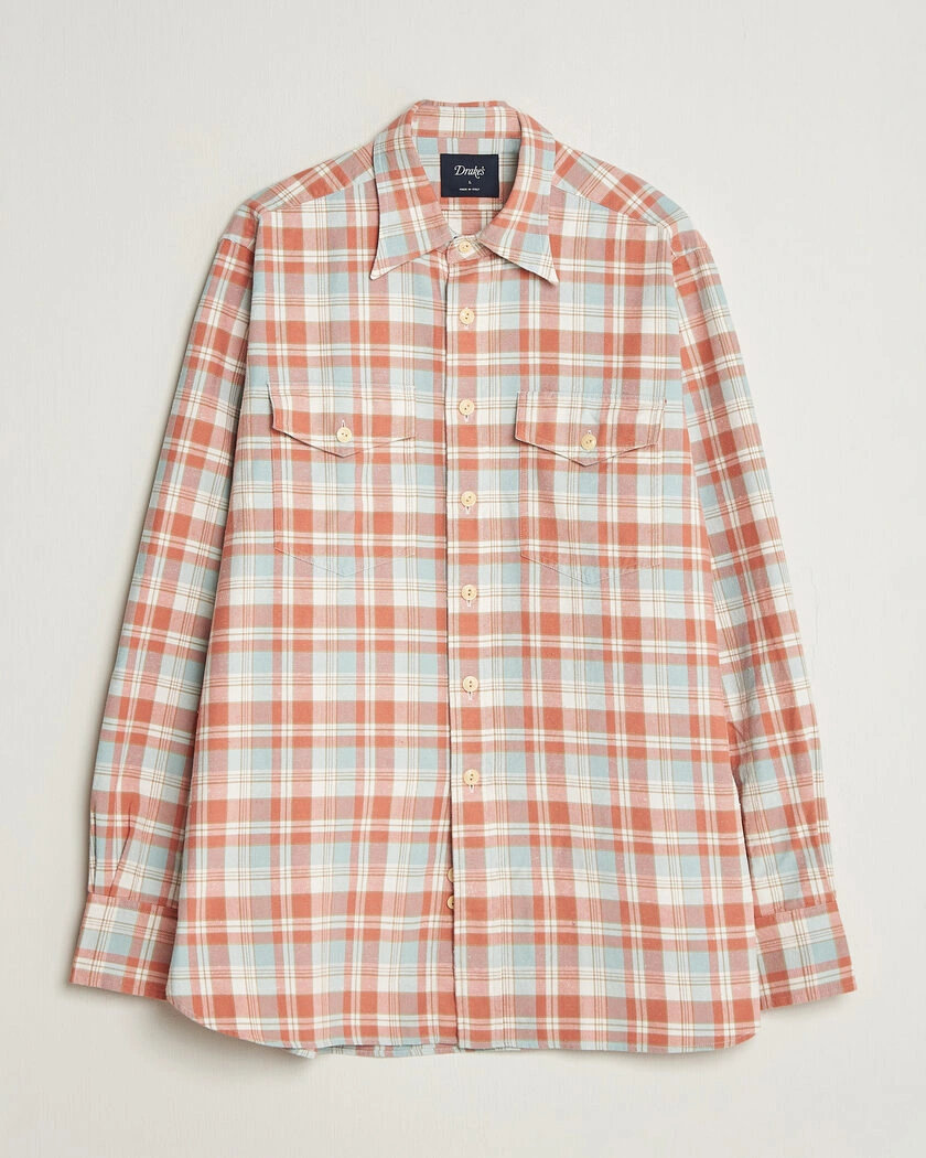 Drake's Two Pocket Check Shirt Pink/Blue – Flerfärgad