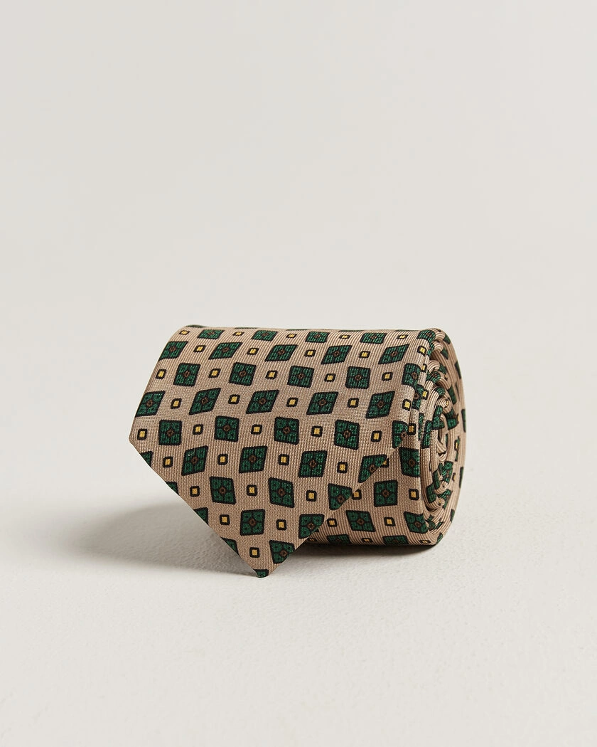 Drake's Mini Diamond Dot Pattern Silk Tie Beige/Green – Beige