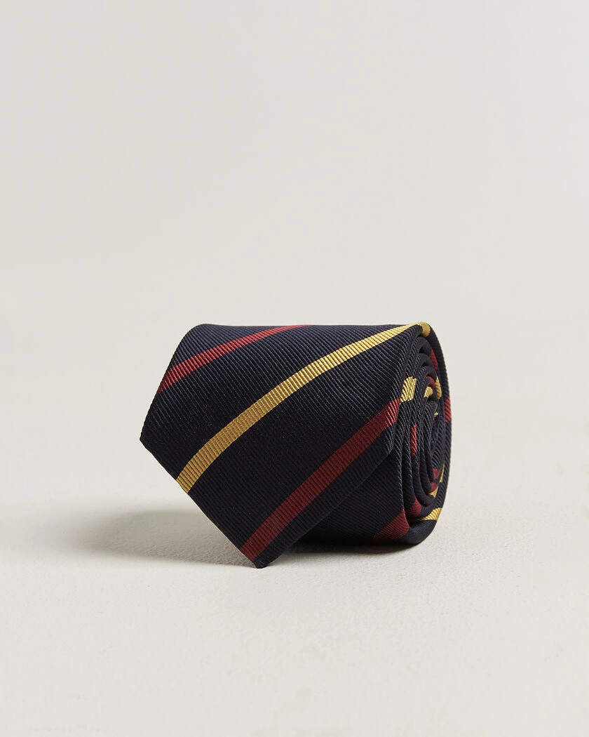 Drake's Line Stripe Super Reppe Tie Navy/Red/Yellow – Blå