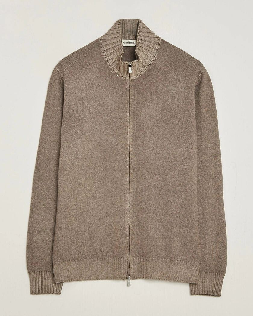 Gran Sasso Wool/Cashmere Washed Full Zip Brown Melange – Brun
