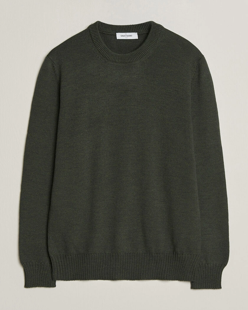Gran Sasso Merino Knitted Crew Neck Olive Melange – Grön