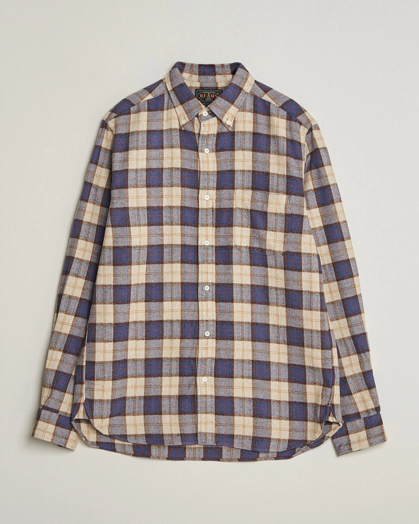 BEAMS PLUS Plaid Button Down Shirt White/Blue – Blå