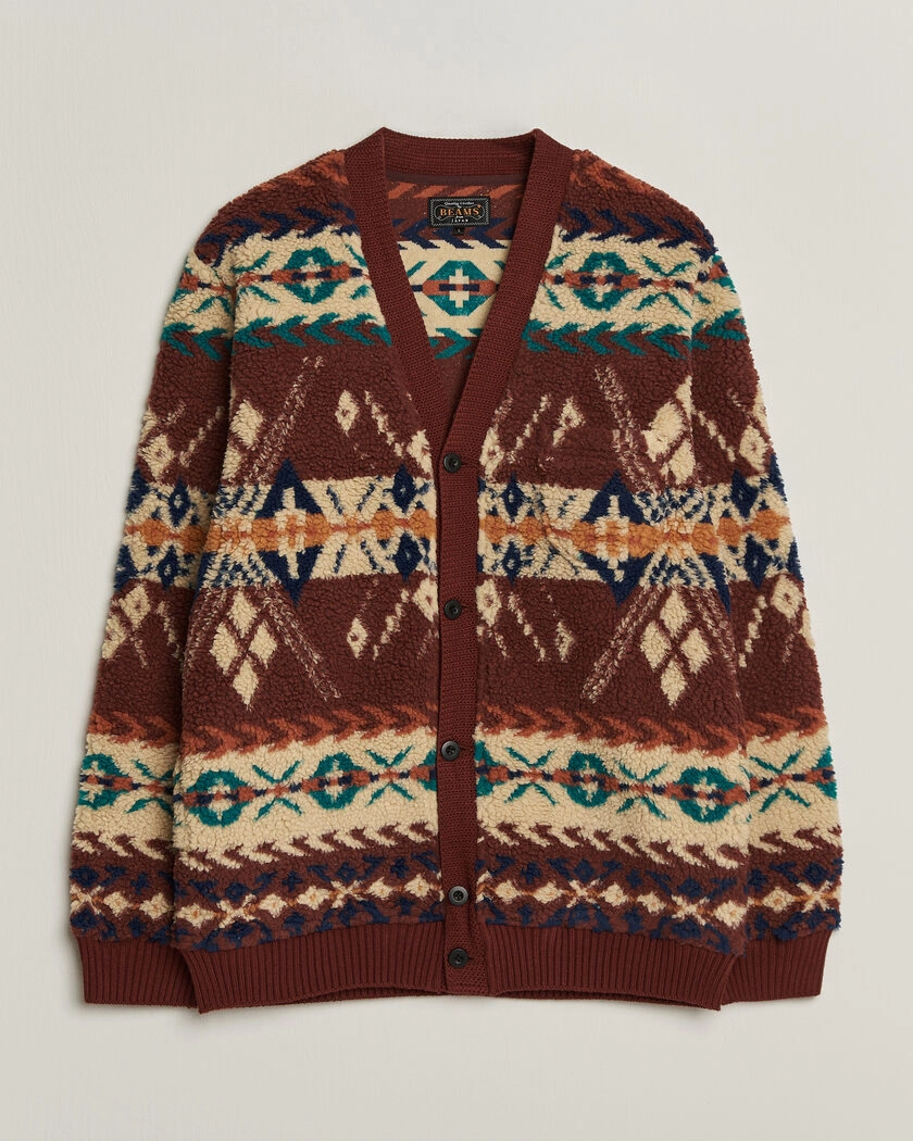 BEAMS PLUS Boa Jacquard Cardigan Brown – Brun