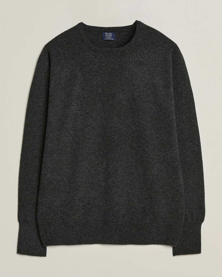 William Lockie Rob Lambswool Crewneck Charcoal – Grå