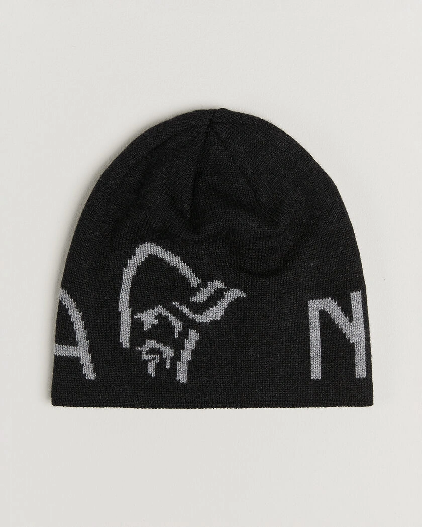 Norrøna Mid Merino Wool Logo Beanie Caviar Melange – Svart