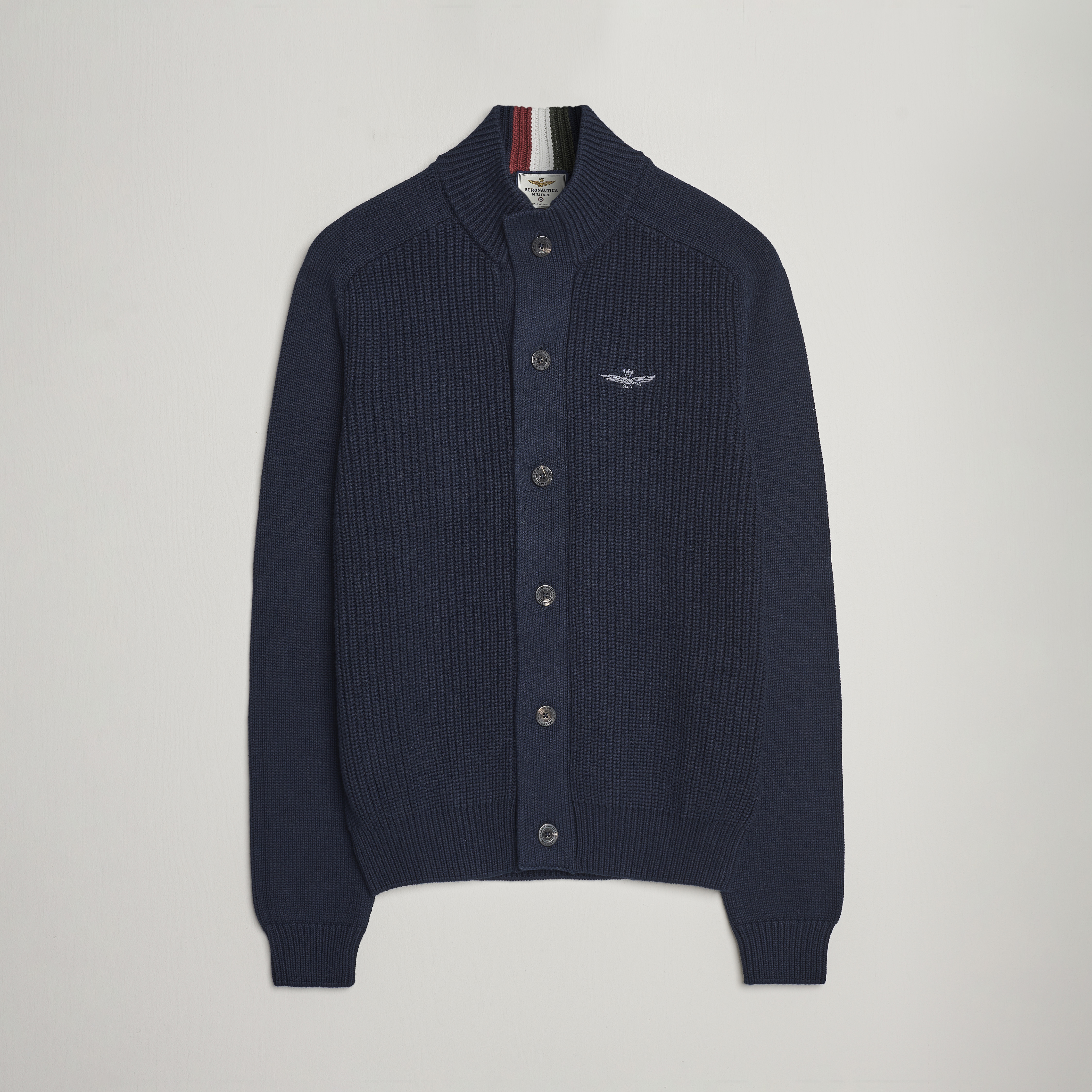 Aeronautica Militare Cotton Ribbed Knitted Cardigan Dark Blue Herr Care