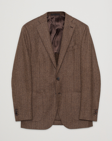 Caruso Herringbone Wool Cashmere Blazer Brown 50