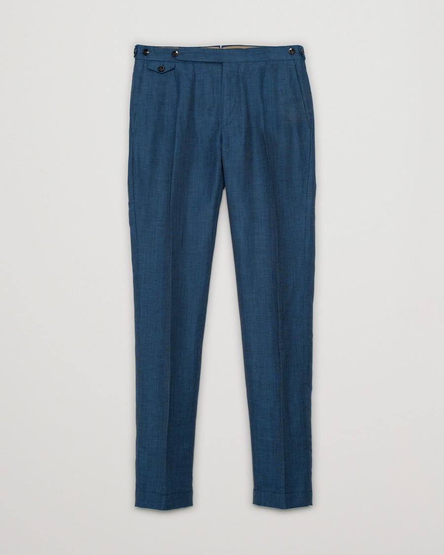 Herr | Pre-owned Byxor | Pre-owned | PT01 Slim Fit Pleated Linen Blend Trousers Dark Blue