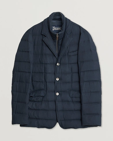 Pre-owned Herno Flannel Down Jacket Navy 52 – Blå