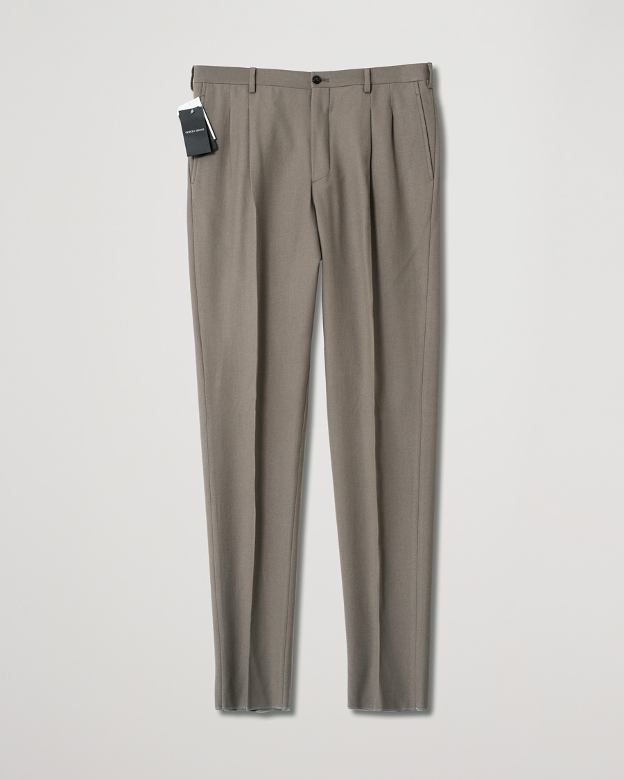 Herr | Pre-owned Byxor | Pre-owned | Giorgio Armani Tapered Wool Flannel Trousers Light Grey
