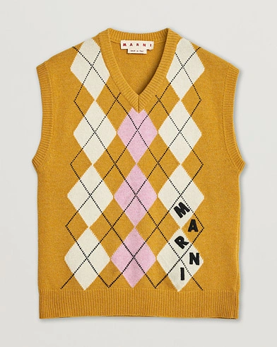 Pre-owned Marni Shetland Argyle Knit Vest White/Yellow 48 – Gul