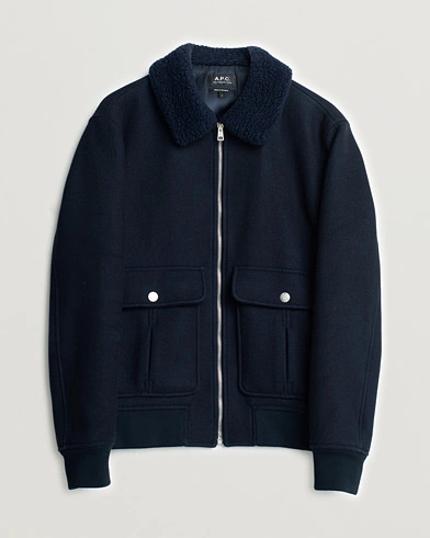 A.P.C. Ben Shearling Bomber Jacket Dark Navy