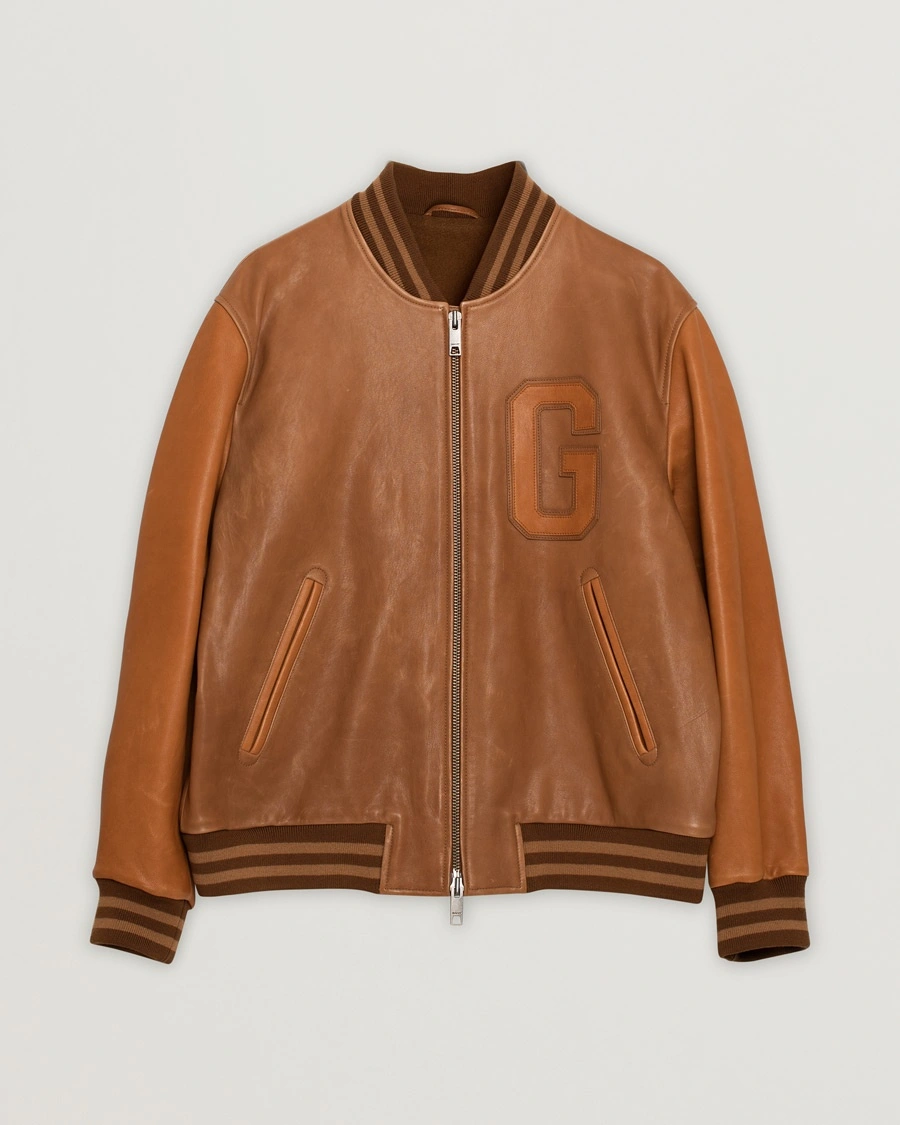 Herr | Pre-owned kläder & skor | Pre-owned | GANT Leather Varsity Jacket Brown Sugar