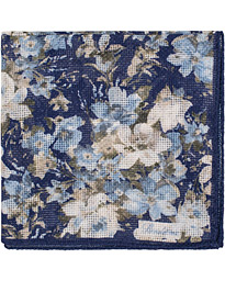  Printed Flower Cotton Pocket Square Blue