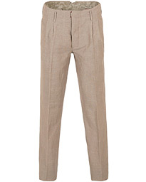  Loose Fit Double Pleated Linen Pant Light Brown