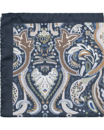  Printed Paisley Silk Pocket Square Blue