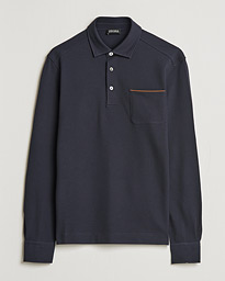  Long Sleeve Cotton Piquet Polo Navy