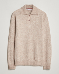  Alpaca Wool Long Sleeve Polo Light Beige