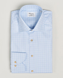  Slimline Checked Twill Cut Away Shirt Light Blue