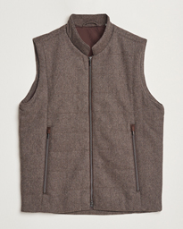  Alcantara Detail Herringbone Wool Vest Dark Brown