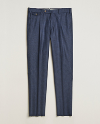  Slim Fit Pleated Houndstooth Flannel Trousers Navy