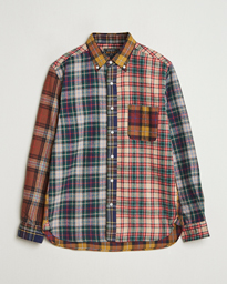  Patchwork Flannel Button Down Shirt Mustard Multi