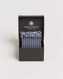  Box Set Printed Silk 8cm Tie With Pocket Square Navy