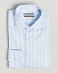  Slim Fit Striped Cotton Shirt Light Blue