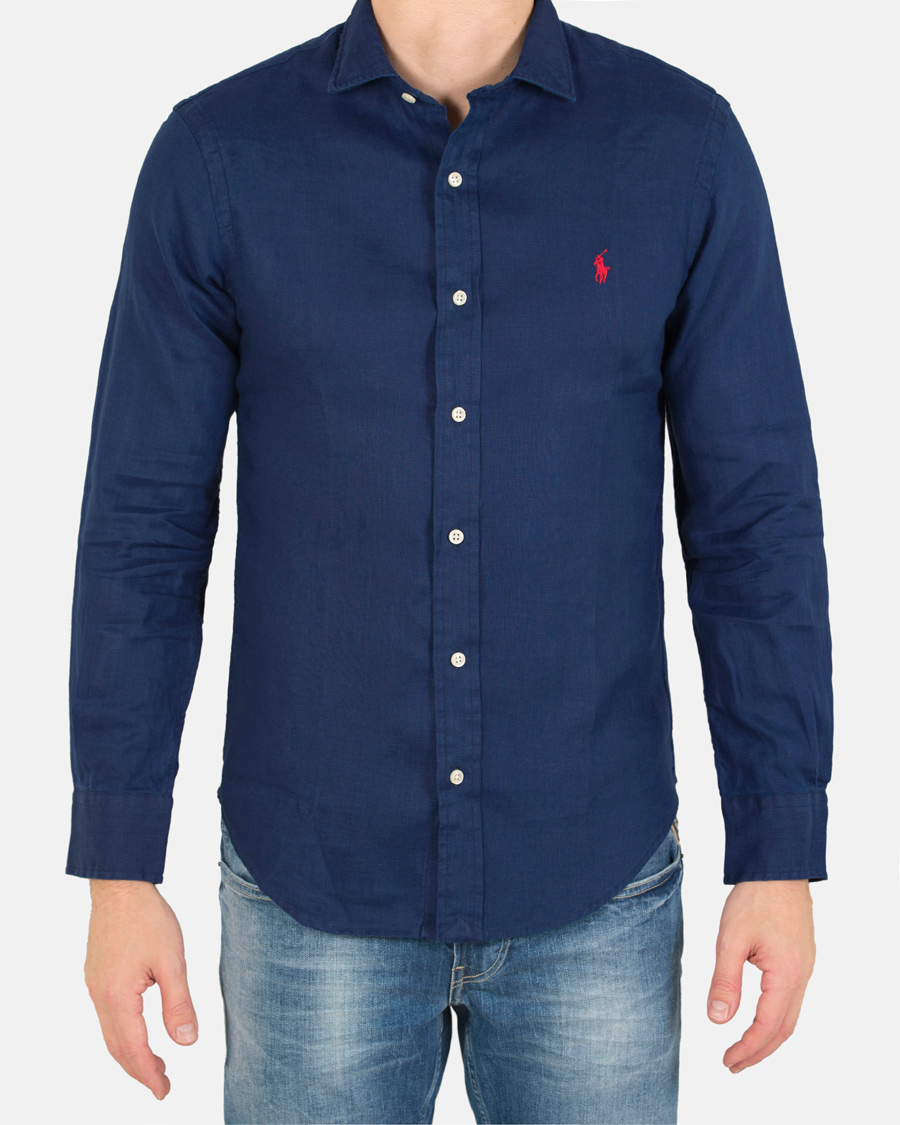 ralph lauren blue linen shirt