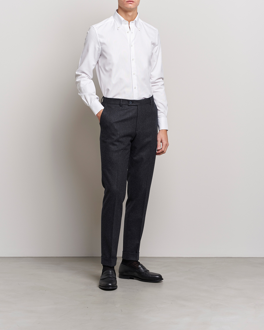 Herr | Festive | Stenströms | 1899 Slimline Supima Cotton Structure Shirt White