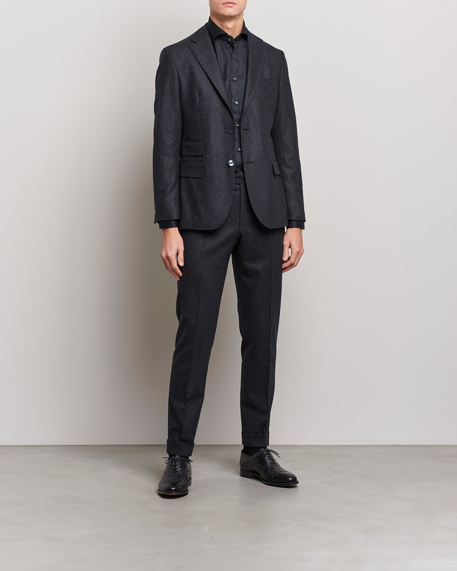 Herr | Business & Beyond | Stenströms | Fitted Body Contrast Shirt Black