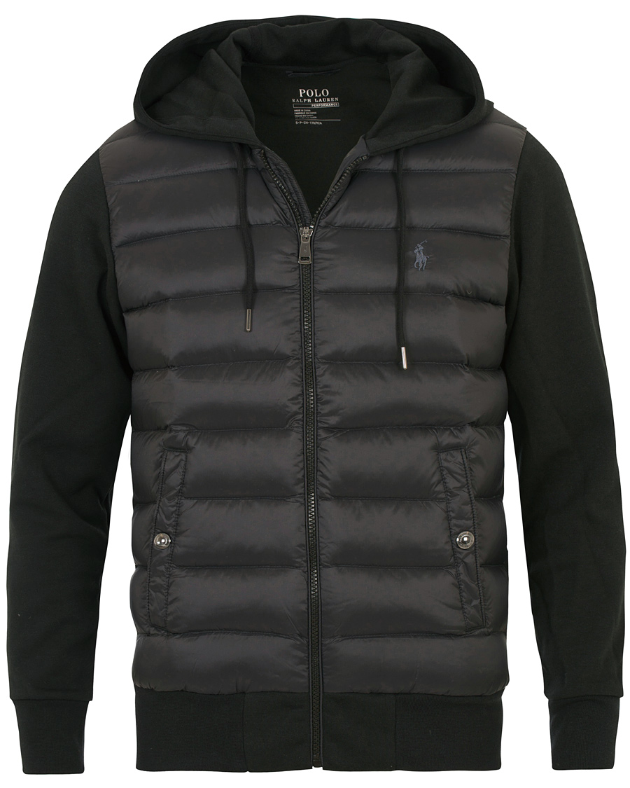 polo ralph lauren black hybrid down hooded jacket