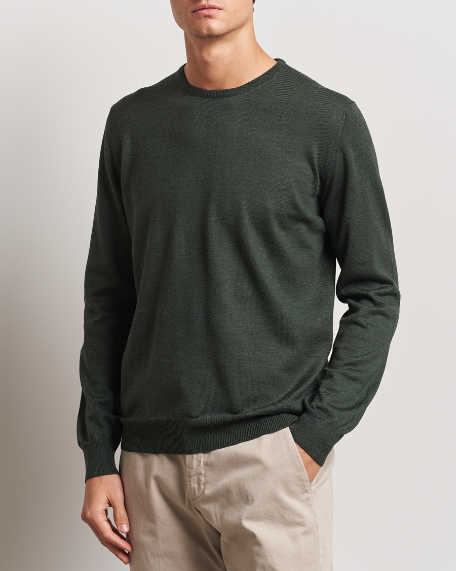 Herr |  | Gran Sasso | Merino Fashion Fit Crew Neck Pullover Olive Green