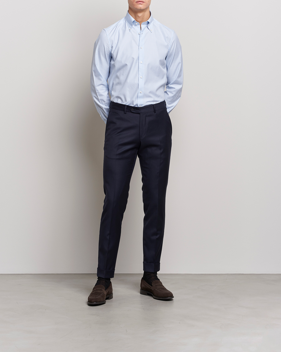 Herr | Business & Beyond | Stenströms | 1899 Slimline Button Down Check Shirt White/Blue