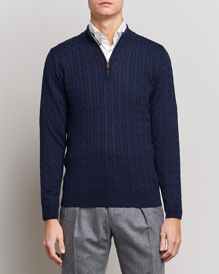 Herr | Personal Classics | Stenströms | Merino Cable Half Zip Navy