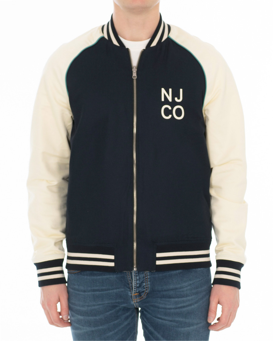 Nudie Jeans Mark Baseball Reversible Jacket White/Navy | Herr