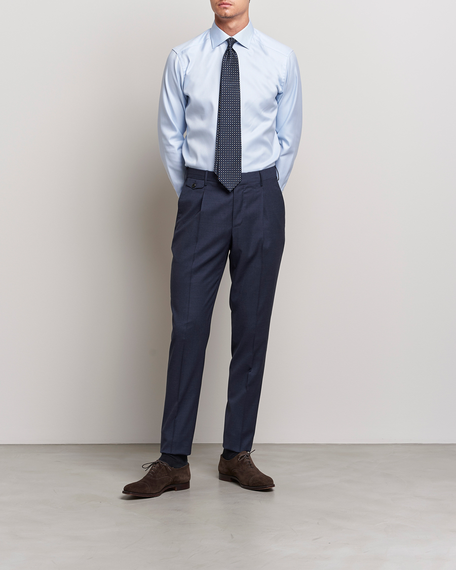 Herr | Studentkostym | Eton | Slim Fit Textured Twill Shirt Blue