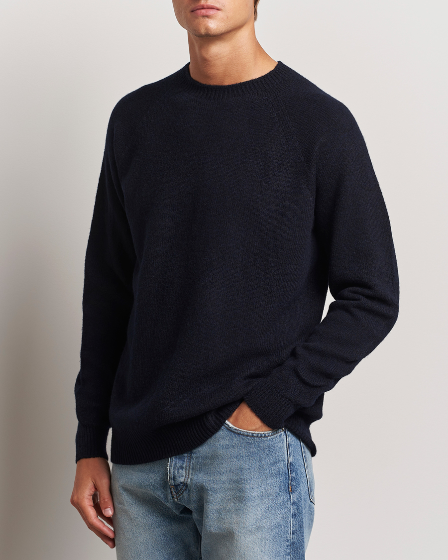 Herr |  | Sunspel | Lambswool Crewneck Dark Navy Moiline