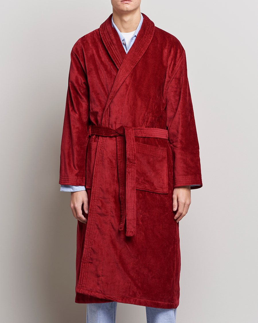 Herr | Loungewear | Derek Rose | Cotton Velour Gown Wine Red