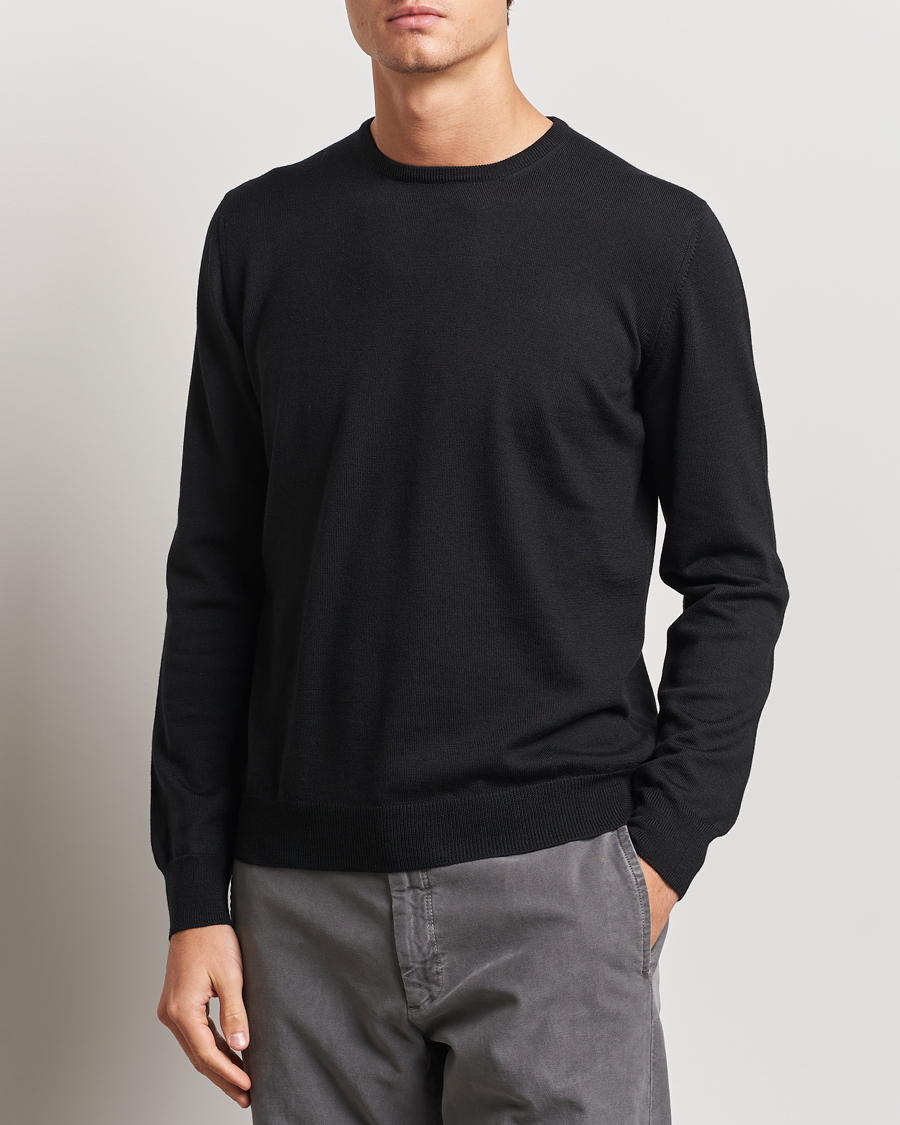 Herr |  | Gran Sasso | Merino Fashion Fit Crew Neck Pullover Black