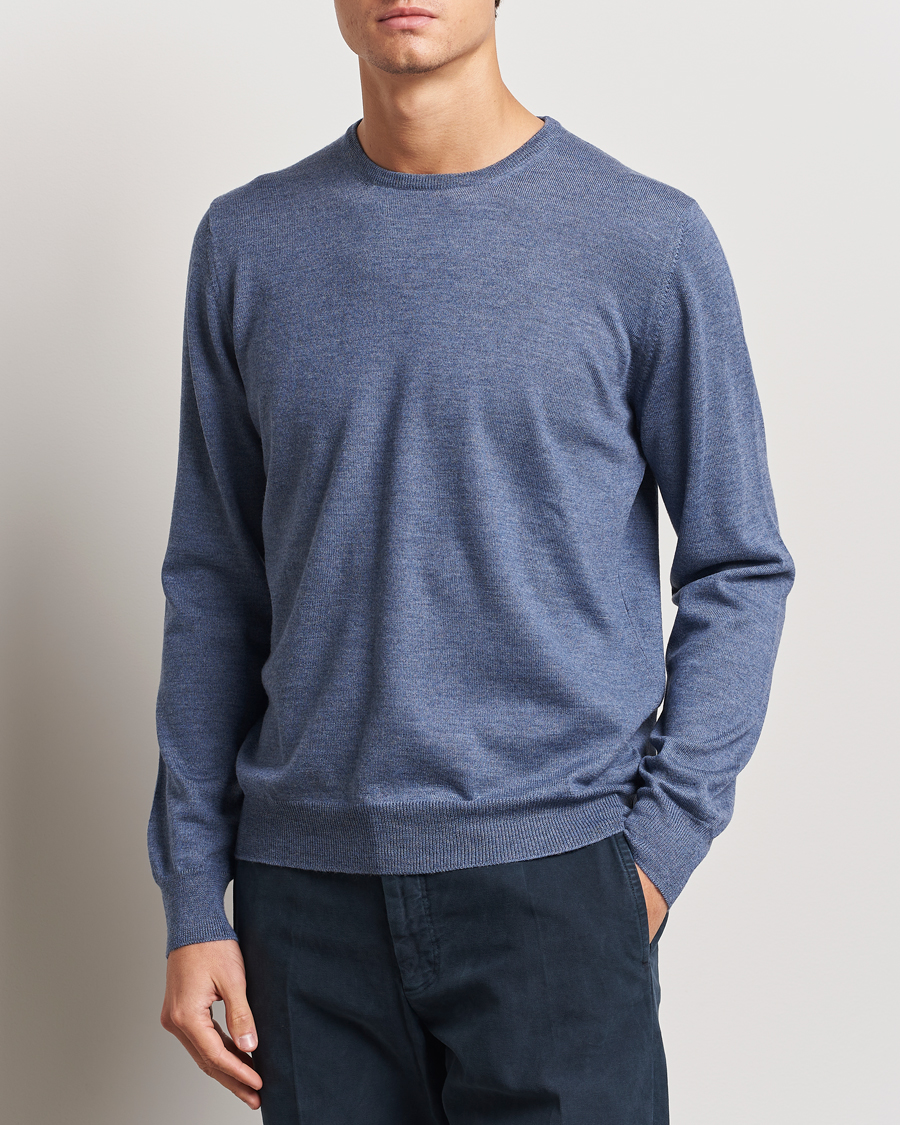 Herr |  | Gran Sasso | Merino Fashion Fit Crew Neck Pullover Blue Melange