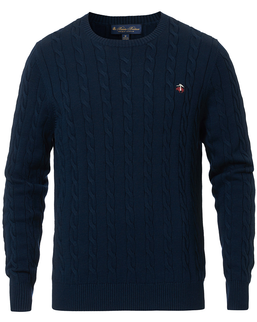 Brooks Brothers Cotton Cable Crew Neck Sweater Navy | Herr - Care of Carl