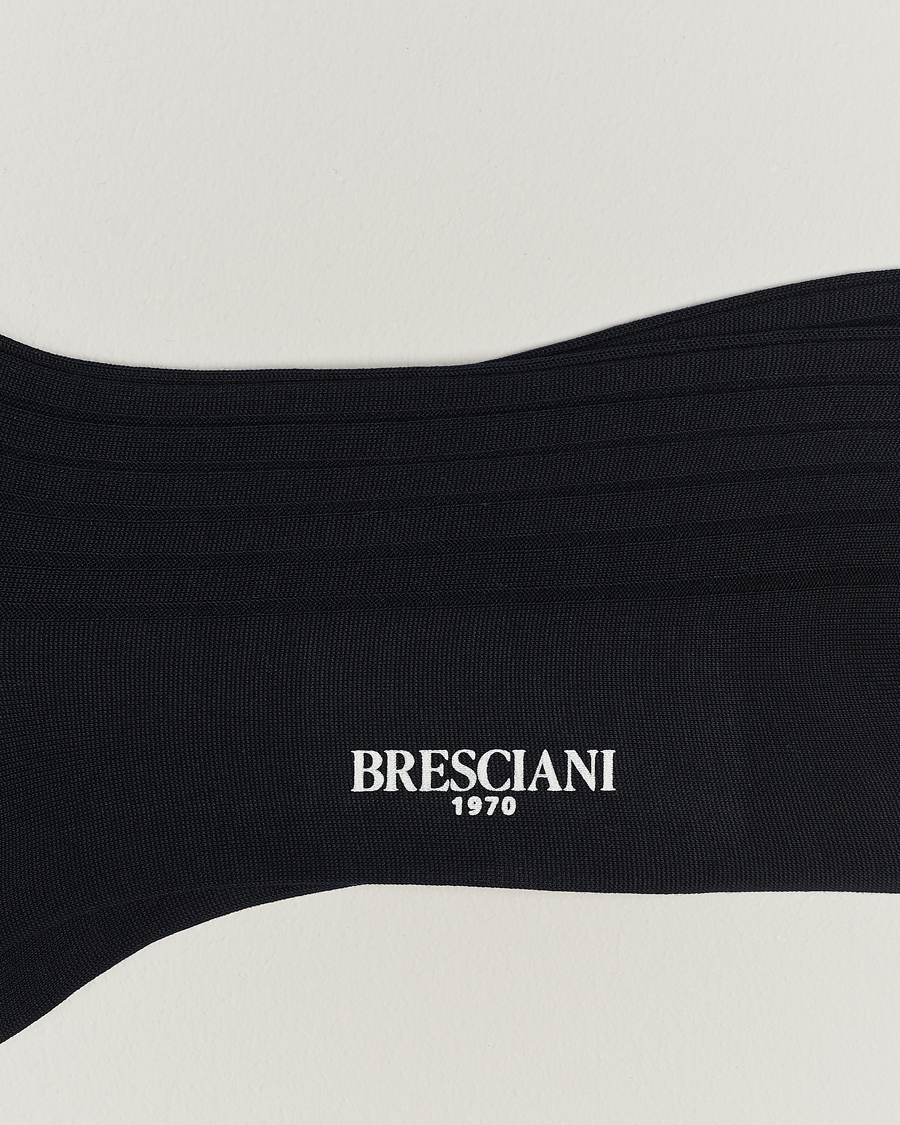 Herr | Formal Wear | Bresciani | Cotton Ribbed Short Socks Navy
