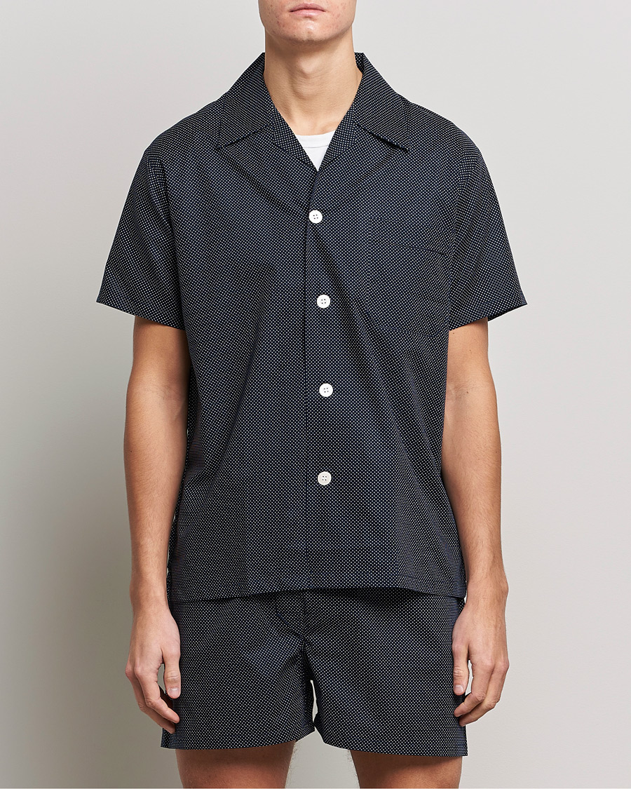 Herr | Loungewear | Derek Rose | Shortie Printed Cotton Pyjama Set Navy