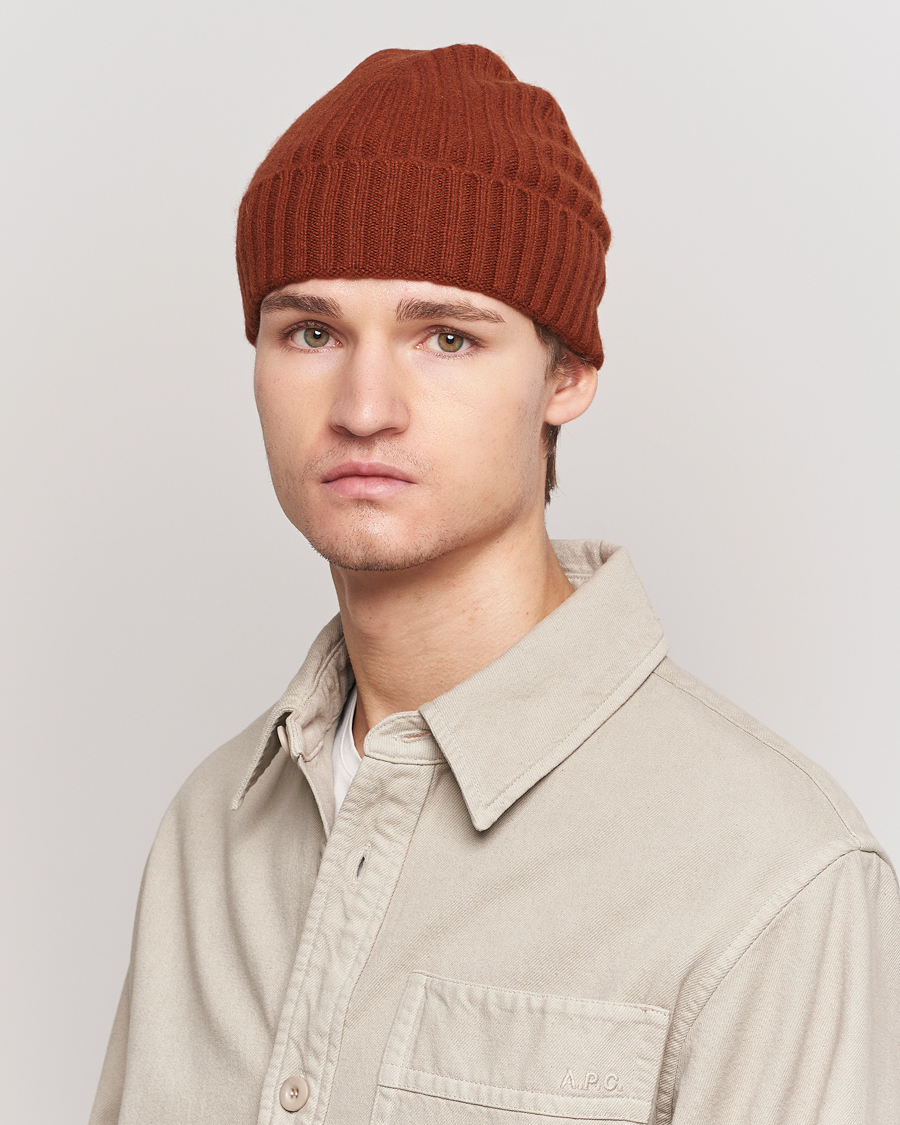 Herr |  | Amanda Christensen | Rib Knitted Cashmere Cap Rust