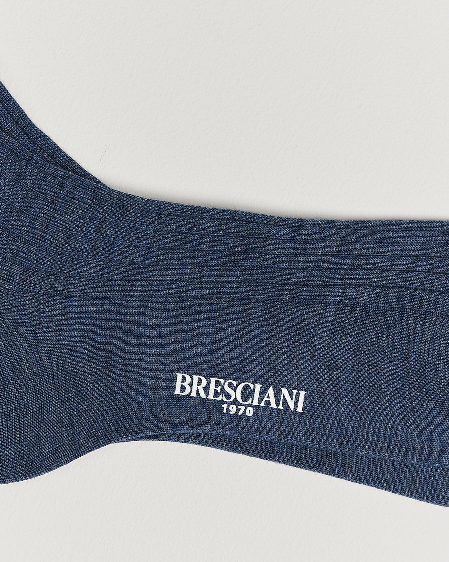 Herr |  | Bresciani | Wool/Nylon Ribbed Short Socks Blue Melange