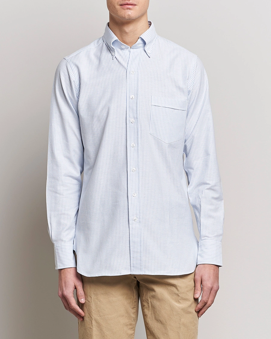 Herr |  | Drake\'s | Striped Button Down Oxford Shirt Blue