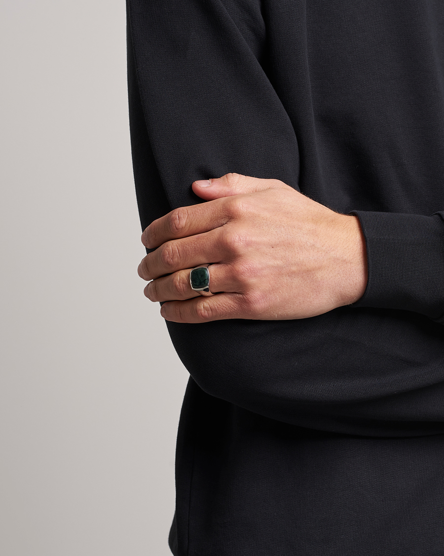 Herr | Accessoarer | Tom Wood | Cushion Green Marble Ring Silver