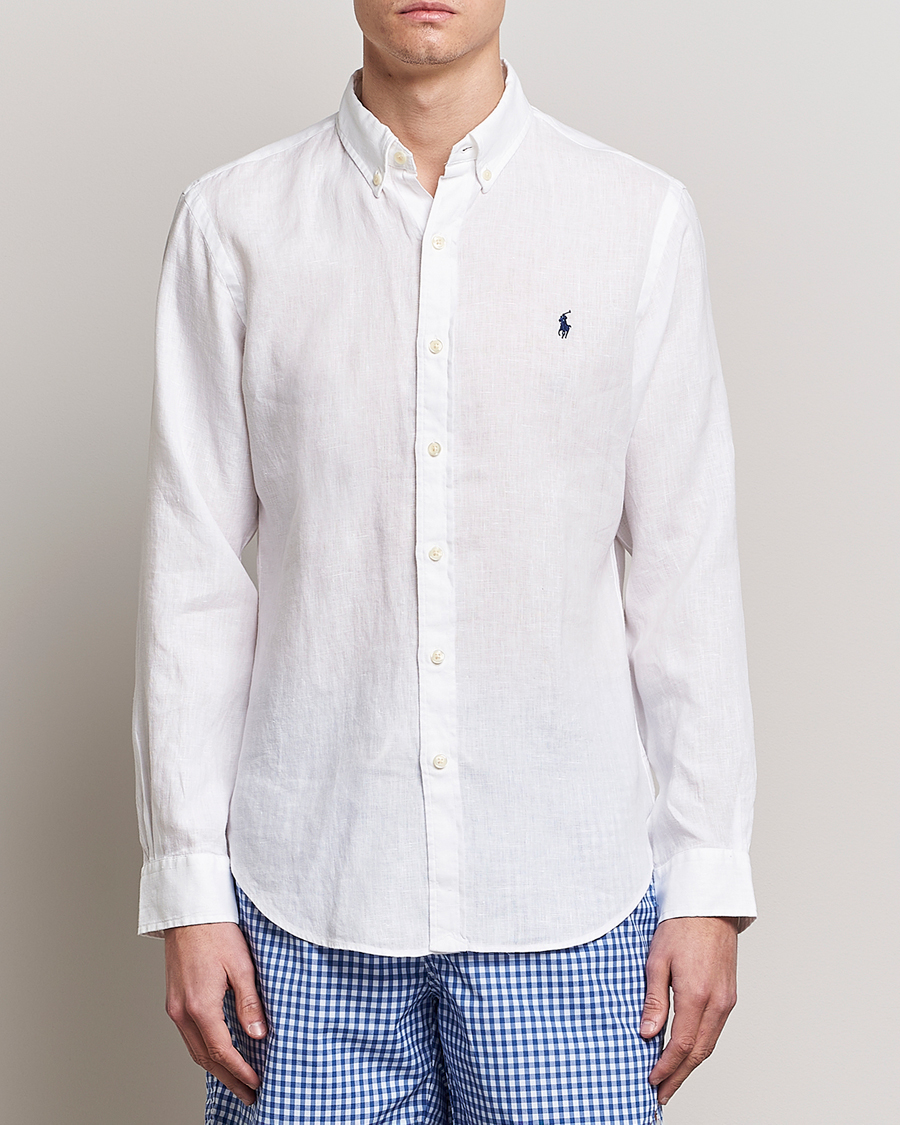 Herr | 20% rea | Polo Ralph Lauren | Slim Fit Linen Button Down Shirt White